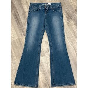 Y2K Mudd‎ Women's Size 7 Blue Denim Flare Jeans Love Place Happiness